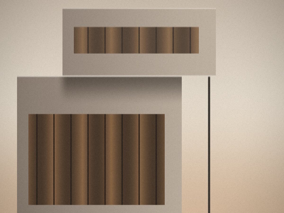 Placeholder image: a modern sand-coloured building at golden hour with warm glazing